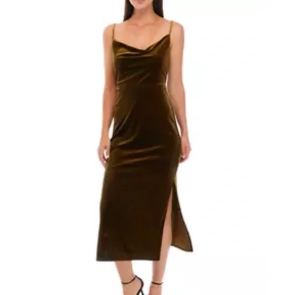 sage green dress birthday Amelie One Shoulder Midi Dress Olive main image 0